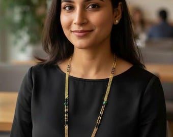 Elegante collar vintage estilo Mangalsutra con acabado en oro de 22k.