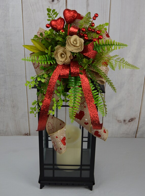 Valentine S Day Lantern Swag Wreath Bow Valentine S Etsy