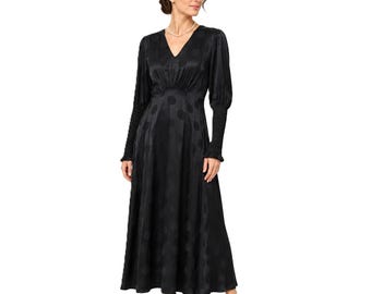 Amanda Steffen Polka Dot Maxi Dress Black Shirred Whimsigoth Dark Romantic XS