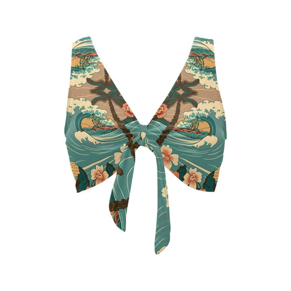 Hawaii hibiscus tropical floral bikini top with tie