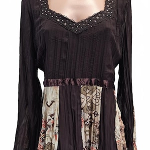 Vintage Crossroads Beaded Whimsigoth Tunic Size 12/14 - Y2K Boho Patchwork Top