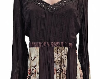 Vintage Crossroads Beaded Whimsigoth Tunic Size 12/14 - Y2K Boho Patchwork Top