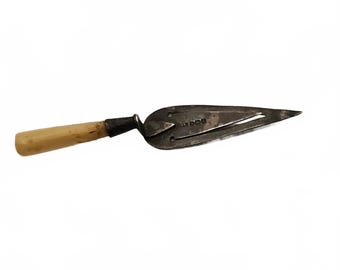 Antique English Sterling Silver Trowel Bookmark with Carved Bone Handle