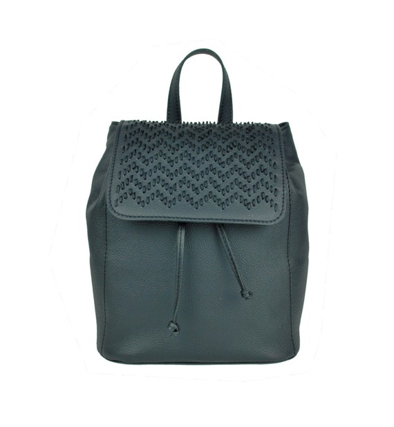 etsy black leather backpack