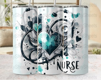 Krankenschwester Nahtloser Becher Wrap, 20 Unzen Skinny Tumbler, Herz Krankenschwester Design, Krankenschwester Geschenkidee, Krankenschwester Sublimationsdesign, Krankenschwester Gerade PNG