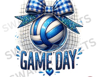 Volleyball Game Day PNG, Blue Glitter Coquette Volleyball Glitter Png, Volleyball Mama Png, Volleyball Mom Png, Game Day, Sport Png