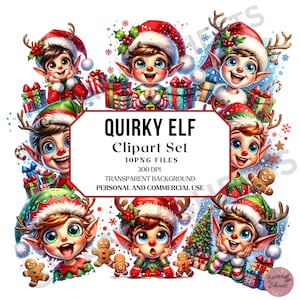 Watercolor Quirky Elf Clipart Set, Funny Elf PNG, Christmas Elf, Junk Journal, Funny Christmas Sublimation Bundle, Christmas Elves Clipart