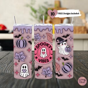 Spooky Vibes 3D Inflated Halloween Seamless Tumbler, 20oz Skinny Tumbler Wrap, Pastel Halloween PNG, Spooky Season Design, Pastel Tumbler