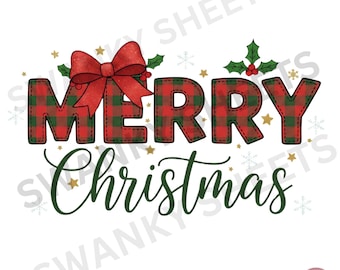 Merry Christmas Coquette Plaid PNG - Shirt Sublimation Design (Digital Download)