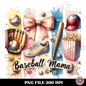 Baseball Mama Brushstroke PNG, Baseball Mom Png, Retro Baseball Png, Game Day Sublimation Design, Coquette Sports Bow PNG