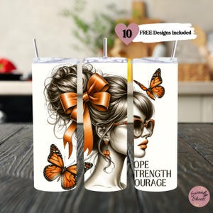 Messy Bun Mom Kidney Cancer Survivor Seamless Tumbler Wrap, Orange Awareness, 20 oz Skinny Tumbler Sublimation Design, Digital Download PNG