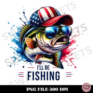 Patriotic Bass Fishing PNG: 4th of July Design (Digital Download)