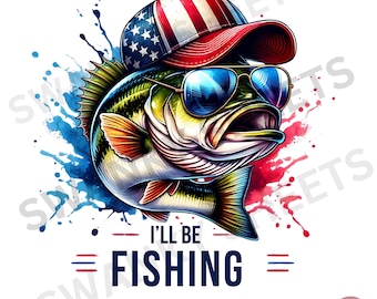 Patriotic Bass Fishing PNG: 4th of July Design (Digital Download)