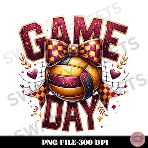 Volleyball Mama PNG: Glitter Coquette Game Day Design (Digital Download 4000x4000px)