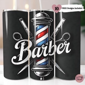 Emballage de verre sans couture de barbier, conception de sublimation de barbier maigre 20 oz, salon de coiffure PNG, barbier, enveloppe de verre de styliste
