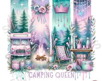 Camping Queen Brushstroke PNG: Camper Van Clipart (Digital Download)