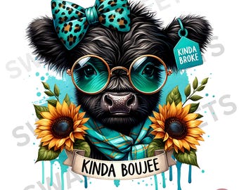 Vaca de las Tierras Altas divertida PNG: Diseño de lazo de leopardo Boujee (Descarga digital)