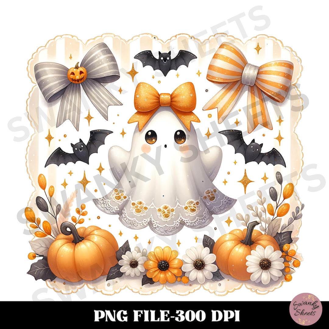 Cute Ghost Coquette Bow PNG, Fall Halloween Sublimation Design, Girly ...