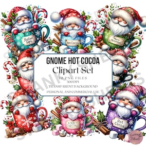 Hot Cocoa Gnomes Christmas Clipart, Cute Christmas Watercolor Gnomes Clipart, Festive Gnomes Clipart, Gnomes PNG, Holiday Sublimation