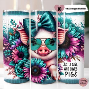 Just A Girl Who Loves Pigs Tumbler Wrap, Cute Pig 20oz Skinny Tumbler Wrap PNG, Funny Pig Tumbler Wrap PNG, Teal Sublimation Tumbler Design