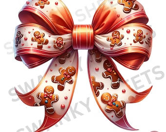 Fiocco di pan di zenzero natalizio Coquette PNG, pan di zenzero png Natale retrò, Natale rosa, fiocco di Natale clipart