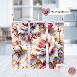 3D Pink Roses Floral Tumbler Wrap PNG, 20oz Tumbler Design, Seamless Flowers Tumbler Wrap, 20oz Sublimation Design