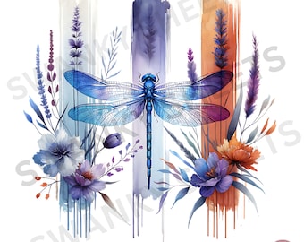 Dragonfly Brushstroke PNG: Boho Floral Design (Digital Download)