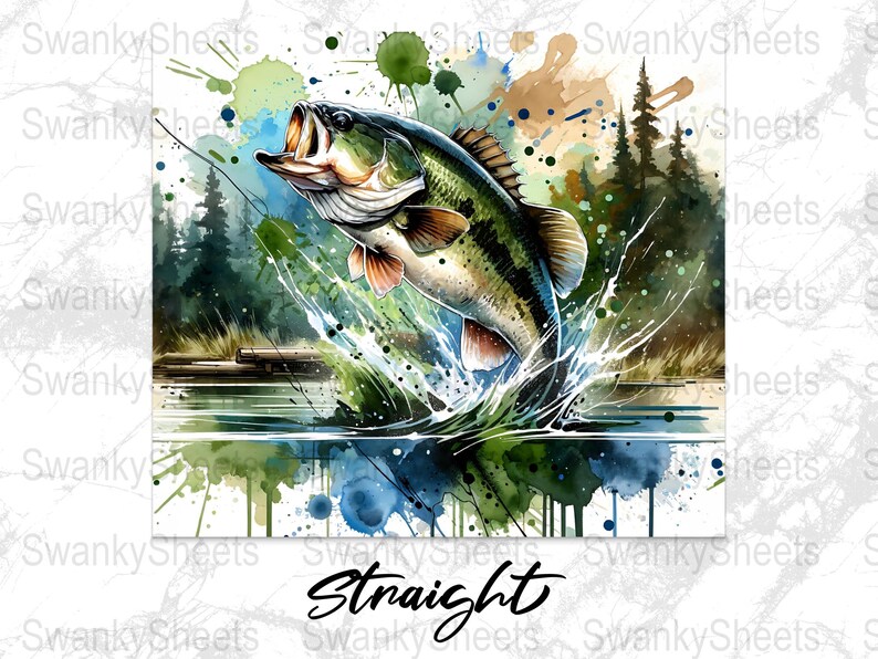 Vaso envolvente de acuarela para pesca, diseño de sublimación delgado sin costuras de 20 oz, pescador PNG, diseño de naturaleza con sublimación de acuarela imagen 5