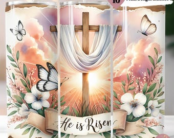 Tumbler Wrap He Is Risen: design pasquale cristiano da 20 once (download digitale PNG)