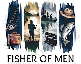Pincelada cristiana de pescadores de hombres (PNG), diseño de sublimación cristiana, fe de pesca masculina (PNG), naturaleza bíblica al aire libre (PNG), descarga digital