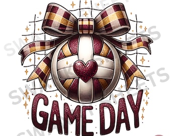 Maroon Volleyball Mama PNG: Coquette Glitter Game Day Design (Digital Download)