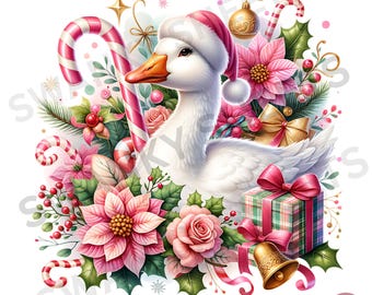 Canne en bonbon d'oie de Noël PNG, drôle d'oie PNG, Design en sublimation vacances rétro pastel, Noël coquette lunatique téléchargement numérique