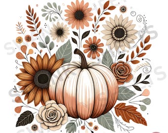 Boho Floral Pumpkin PNG: Fall T-Shirt Sublimation Design (Digital Download