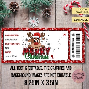 Carte d'embarquement joyeux Noël, billet d'avion MODIFIABLE, impression pour les vacances, cadeau de voyage de Noël, voyage surprise, carte d'embarquement personnalisée
