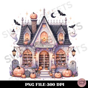 Haunted Bookstore PNG: Spooky Fall Library Design (Digital Download)