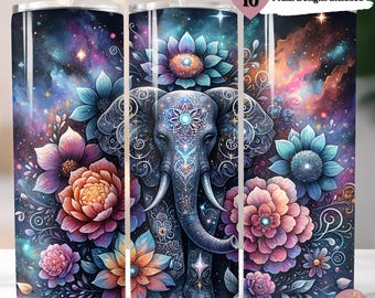 Envoltorio para vaso de elefante celestial: Diseño floral delgado de 20 oz (descarga digital PNG)
