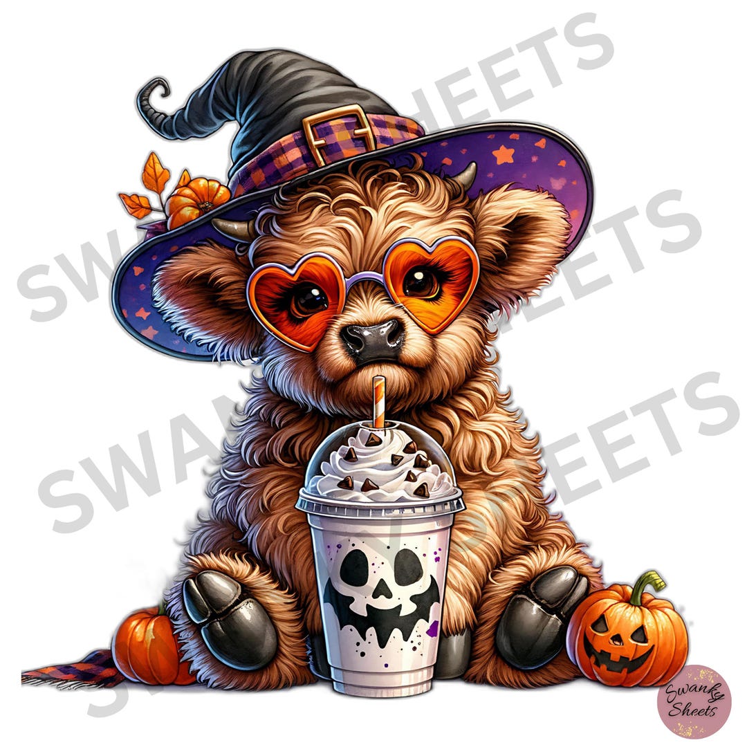 Halloween Baby Highland Cow PNG, Cow Clipart, Spooky Season PNG, Glass ...