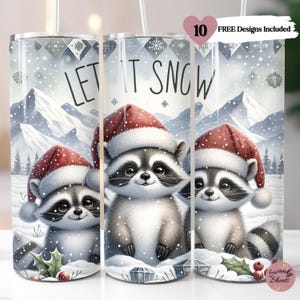 Let It Snow Raccoon 20 Oz Skinny Seamless Tumbler Wrap, Christmas Raccoon Sublimation Design, Digital Download, Snowflake PNG design