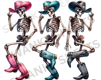 Western Dancing Skeletons PNG, Cowboy Hat & Boots, Fun Halloween Clipart, Funny Cowgirl, Western Clipart, Spooky Season png