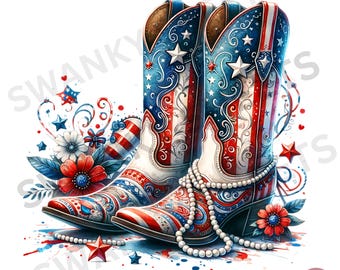 Patriotic Cowgirl Boots PNG: USA 4th of July Design (Digital Download)