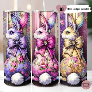 Cute Coquette Easter Bunny Tumbler Wrap, 20oz Skinny Easter Tumbler Sublimation Design, Grandmillenial Easter Digital Download, Easter PNG