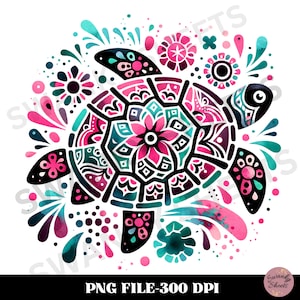 Sea Turtle PNG, Summer Beach Shirt Turtle Lover Digital Design, Beach PNG, Boho Floral Turtle, Preppy Summer Png, Digital Download
