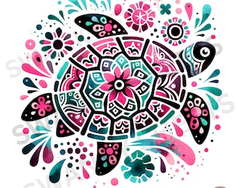 Floral Sea Turtle PNG: Boho Beach Design (Digital Download)