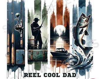 Reel Cool Dad Brushstroke PNG, Fishing Dad Digital Design, Fathers Day PNG, Fishing Lover Png, Dad Png, Men's Fishing PNG, Digital Download
