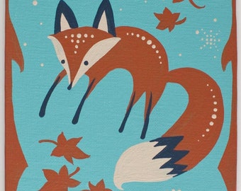 Whimsical Fox leaping- Handpainted Wall Hanging Paintings - Pennsylvania Dutch Style - Great New Parent Gift!