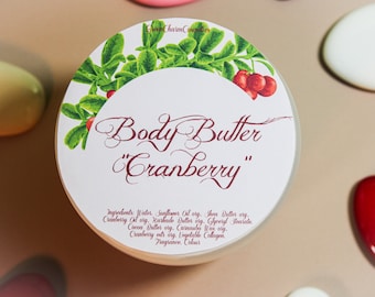 Organic body butter "Cranberry", organic body butter, vegan body butter, nourishing body butter, rejuvenating body butter, restoring butter