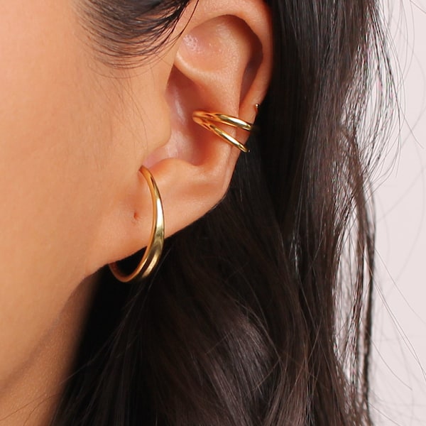 Suspender cuff Hoops, Conch Ear Cuff, No Piercing Ear Cuff, Gold Ear Cuff, Silver Ear Cuff, Cartilage Cuff, Hoop Ear Cuff, Hoop Cuff Earring