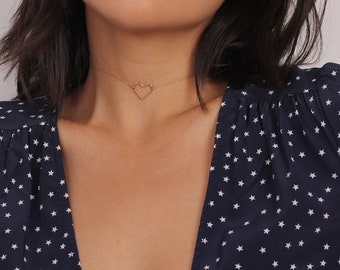 Heart Necklace Gold Filed Necklace Heart Pendant Gold Heart Pendant Gold Necklace Heart Charm Dainty Jewelry Choker Necklace Girlfriend