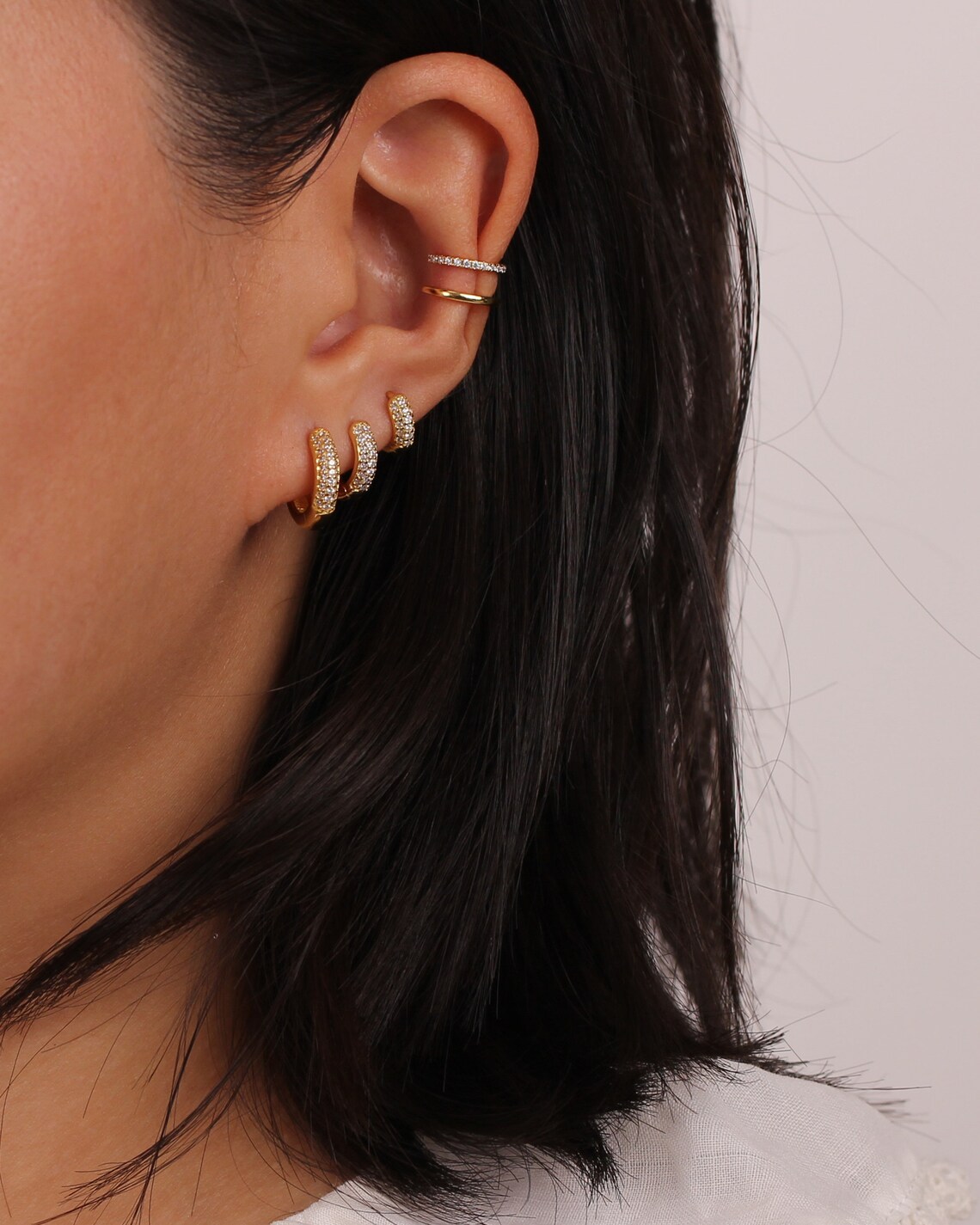 Bold CZ Hoops Chunky Mini Huggies Gold Huggie Earrings Pave | Etsy