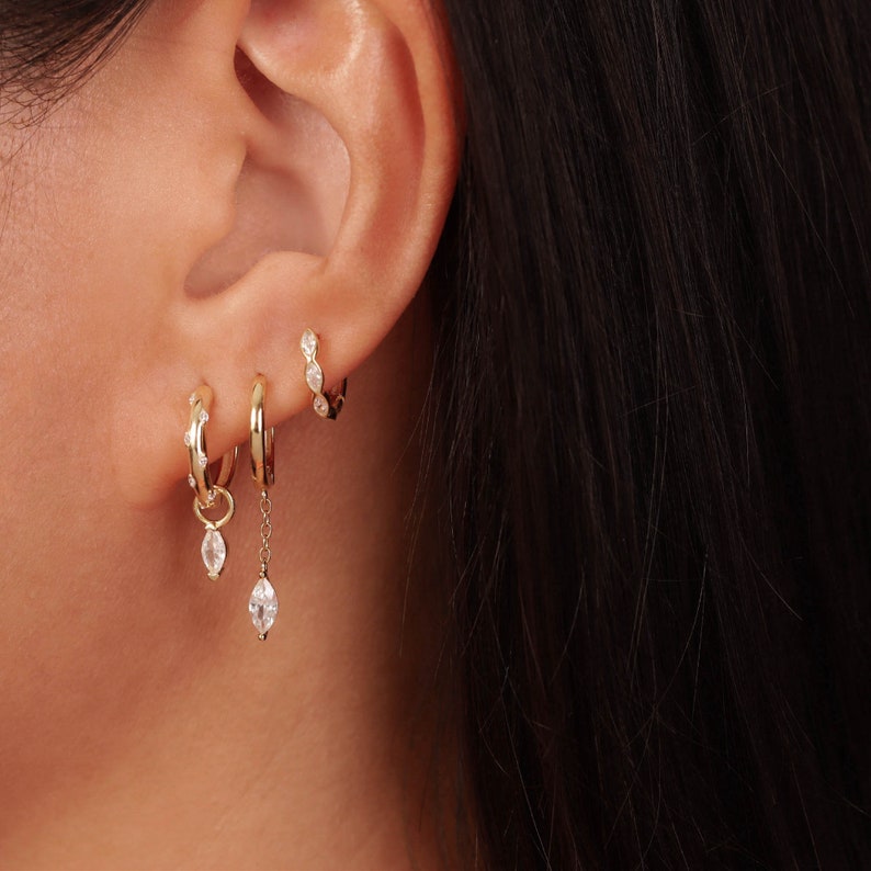 Marquise Earrings Cartilage Earrings Diamond Earrings Second Piercing Huggie Earrings Minimalist Earrings Sister Gift Bridesmaid Gift Mother image 4